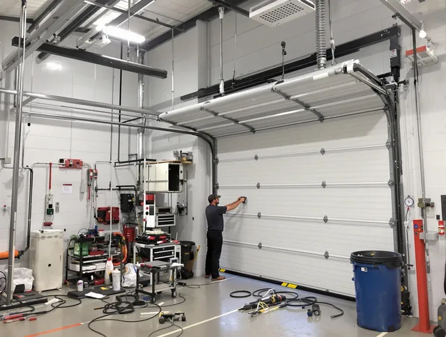Maple Heights Garage Door Repair certified technician performing commercial door repair at a Maple Heights business facility