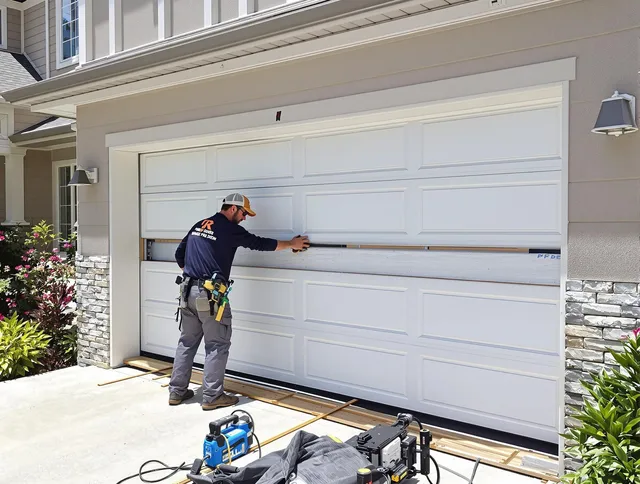 Maple Heights Garage Door Repair team performing complete garage door replacement at Maple Heights residence