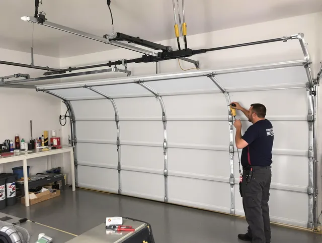Maple Heights Garage Door Repair certified technician performing overhead door system repair in Maple Heights