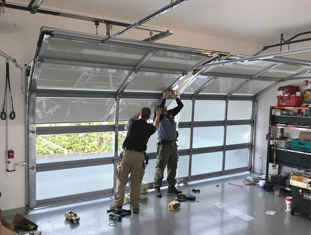 Maple Heights Garage Door Repair expert performing precise panel replacement on Maple Heights garage door